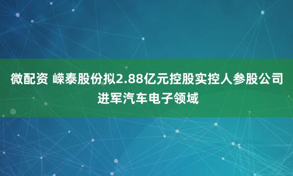 微配资 嵘泰股份拟2.88亿元控股实控人参股公司 进军汽车电子领域