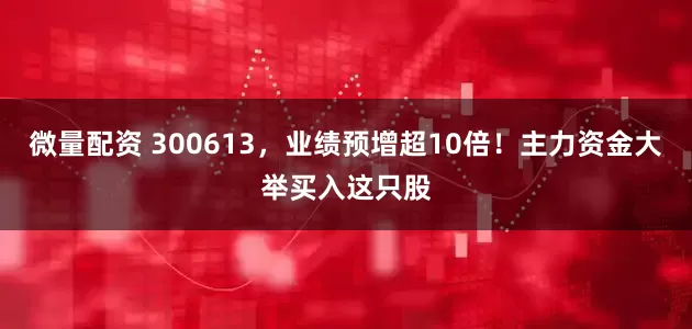 微量配资 300613，业绩预增超10倍！主力资金大举买入这只股